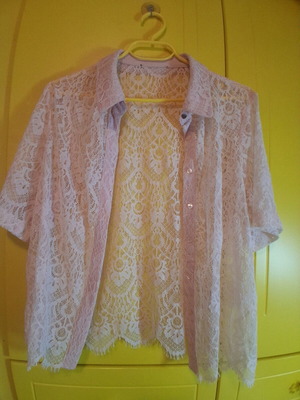 Lace short-sleeve shirt like new, rose color, size M