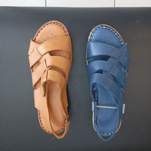 Platform sandals new, genuine leather blue and brown