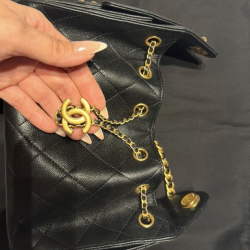Chanel shoulder bag, black and gold
