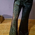 Nidodileda Arche velvet black lace with strass bottoms/ Παντελόνι μαύρο καμπάνα, βελούδο με δανδέλα
