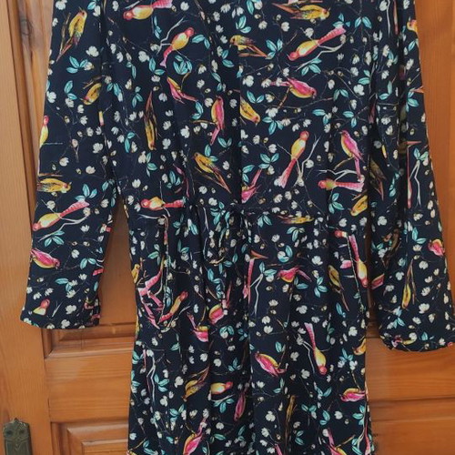 Blue dress with birds used, short with metal detail