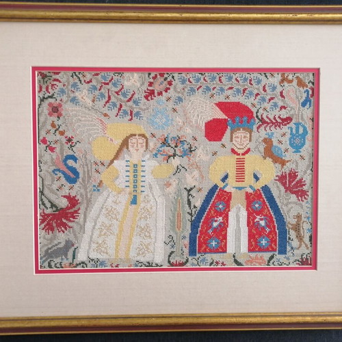 Gianniotiko embroidery used, framed king and queen wedding scene