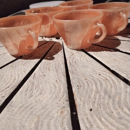 Vintage Fire-King Anchor Hocking Peach Lustre cup set of 5 used