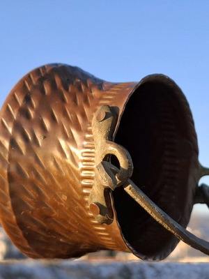 Copper miniature bucket used with hammered finish and metal handle