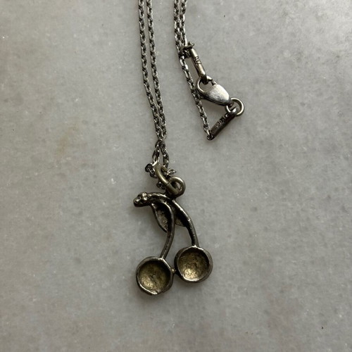Silver cherry pendant with chain like new