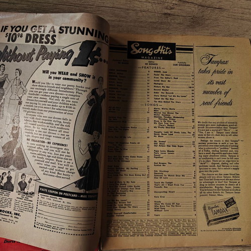 Hit Parader and Song Hits music magazines used vintage 1955, pack of 2