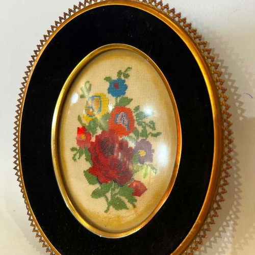 Vintage wall frame with floral embroidery 18x15