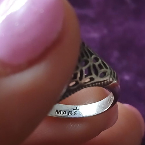Ring with rare purple qade and marcasite in 925 silver, size 17.5mm, Spanish brand like new