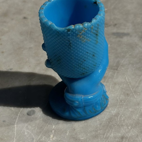 Vintage Blue Opaline Hand-Shaped Glass Used Decoration