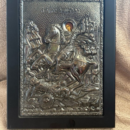 Silver icon of Saint Demetrios like new, Byzantine art