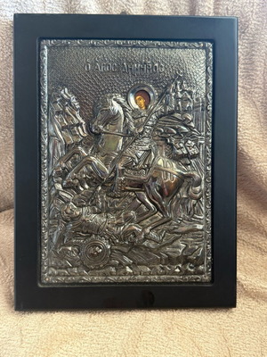 Silver icon of Saint Demetrios like new, Byzantine art