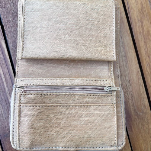 Wallet used, beige with multiple card slots