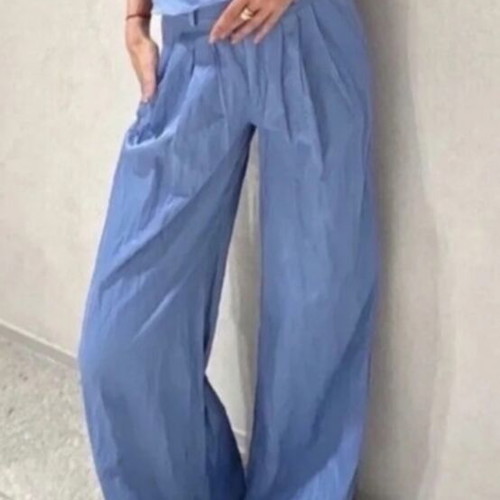 Zara Formal Set Top and Wide-Leg Pants Like New Blue