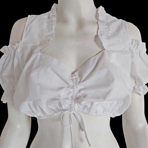 Vintage Dirndl white blouse with off-shoulder and puff short sleeves, size 44