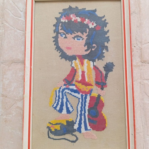 Handmade embroidered girl frame used 40×26