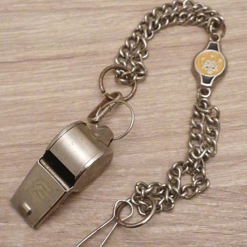AEK Metal Whistle with Chain used, authentic