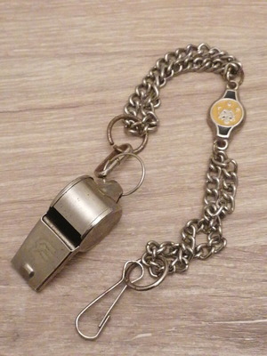 AEK Metal Whistle with Chain used, authentic