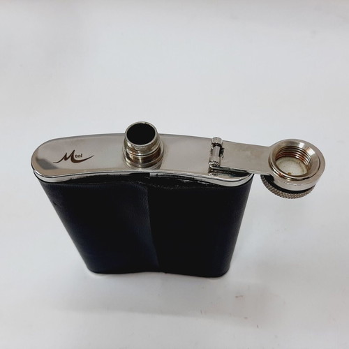 Stainless Steel Flask 6 oz with black leather, Mtel