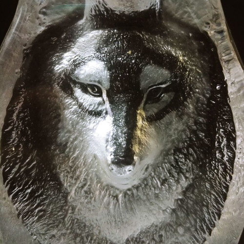 Paperweight "Sitting Wolf" Mats Jonasson full lead crystal, new
