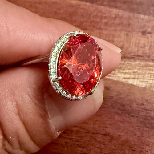 Canary Red Solitaire Ring 925 Silver with Cubic Zirconia, new