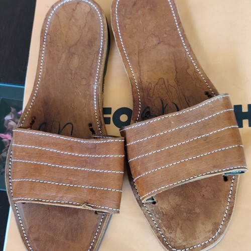 Leather slippers handmade size 46 like new, brown