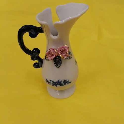 Vintage porcelain decorative mini jug with embossed roses like new