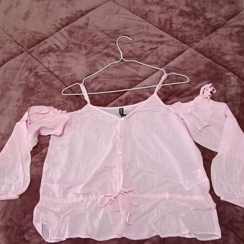 H&M blouse in soft pink with waist shirring, like new, size S