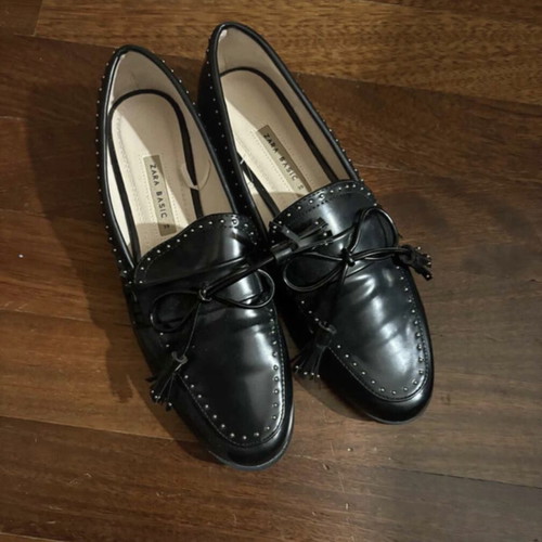 Zara loafers black faux leather new, size 39