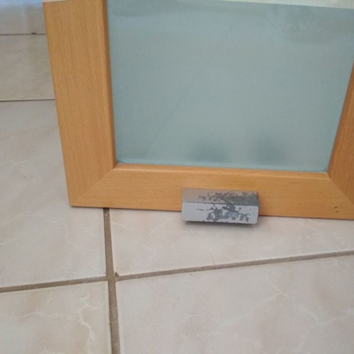 Bathroom cabinet used, lacquered ecru with oak frame and frosted glass door