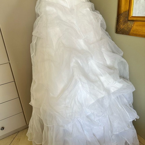 Wedding dress satin with lace and embroidered crystals, like new, size L