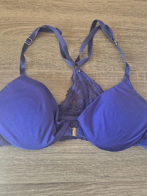 H&M Satin Bra 75B Like New, Blue, Front Closure