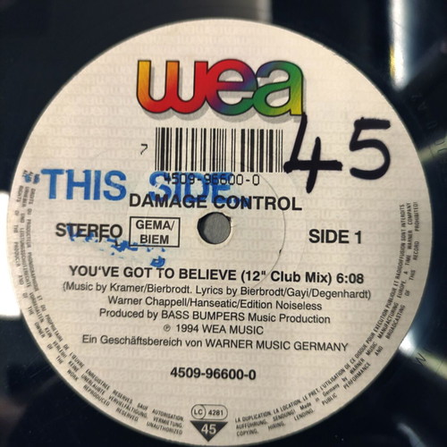 Damage Control You've Got To Believe 12'' Vinyl Maxi Single used