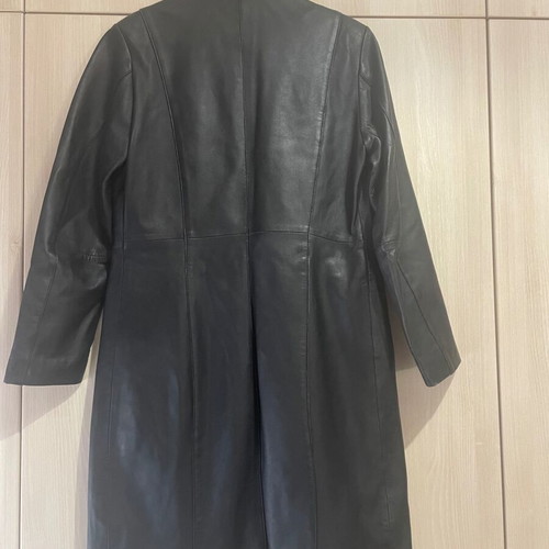 Leather coat knee-length used, black size M