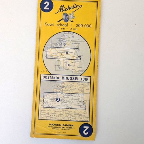 Vintage Michelin Map No 2 Oostende–Brussel–Luik used, folding 1:200000
