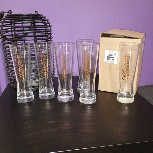 Kaiser Beer Glasses 0.3L Set of 6 New with Gold Design