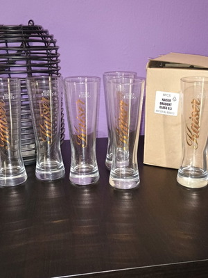 Kaiser Beer Glasses 0.3L Set of 6 New with Gold Design