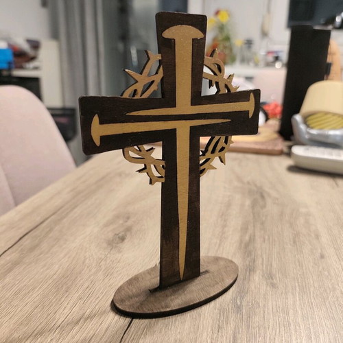 Wooden double-sided tabletop cross new with inlay technique