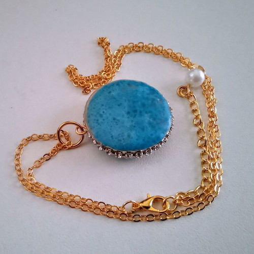 Handmade Style necklace new, blue and gold