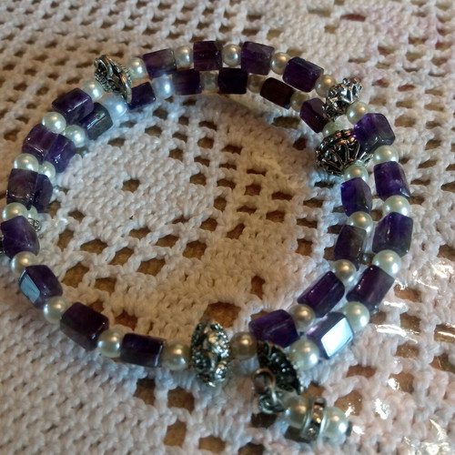 Handmade bracelet in dark aqua purple new with semi-precious beads