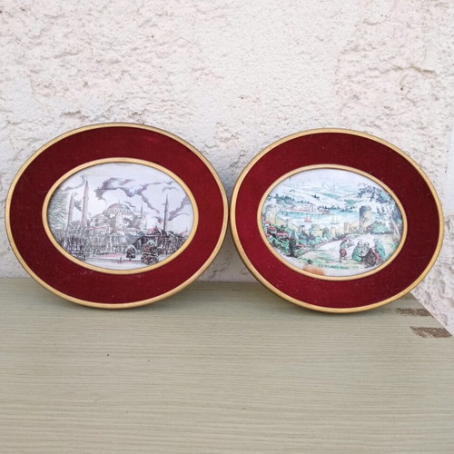 Wall paintings used, set of 2 with Constantinople, red velvet