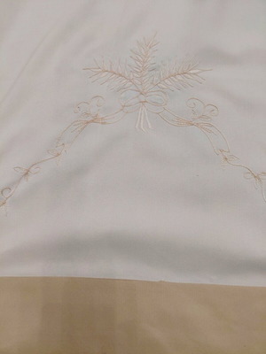 White curtain with beige border and embroidery like new