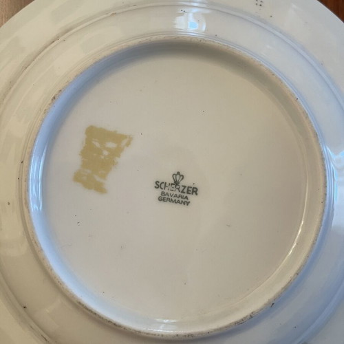 Vintage Scherzer Bavaria Deep Porcelain Plates Pair like new, emerald floral