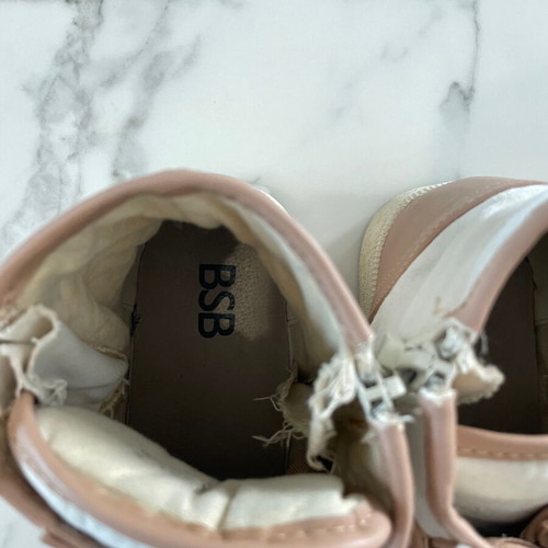 Sneakers BSB No39 used, white and nude, suede and leather