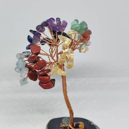 7 Chakra Tree with Semi-Precious Stones and Agate Base like new