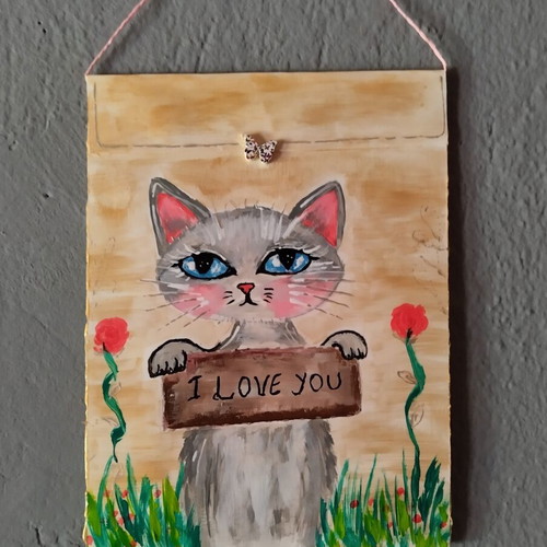 Handmade card with acrylic painting on thick cardboard