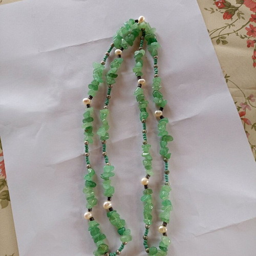 Handmade necklace with aventurines, natural pearls, turquoise and metal elements new