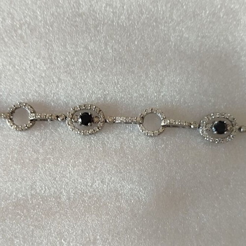 Silver chain bracelet with diamonds and black stone handmade from Ioannina