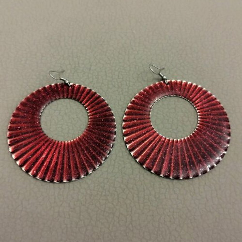 Large hoop earrings like new, silver and burgundy glitter