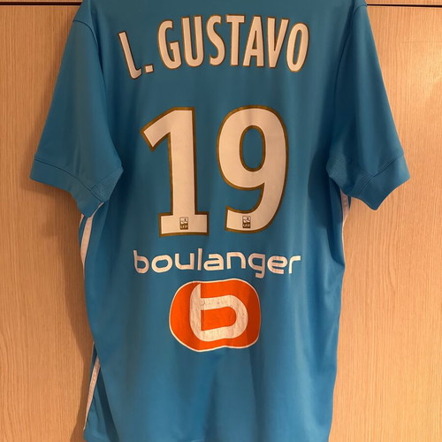 Luis Gustavo Marseille adidas jersey used, size L, Ligue 1 patches