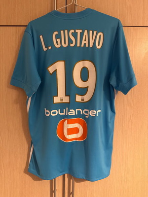 Luis Gustavo Marseille adidas jersey used, size L, Ligue 1 patches